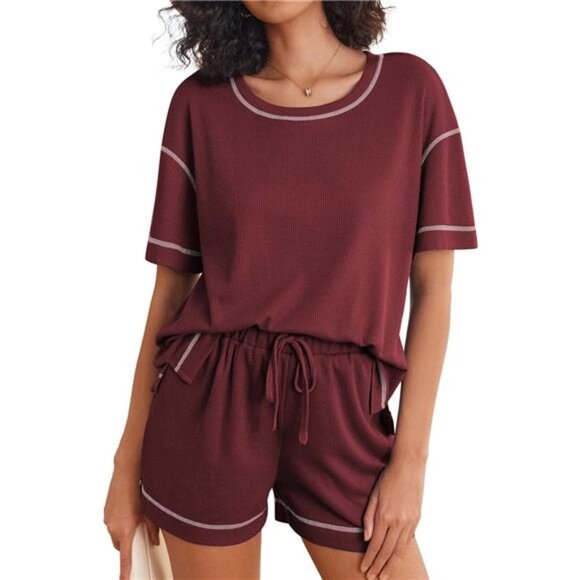 Women's Waffle Knit Pajama Set Piece Lounge Outfit with Pockets